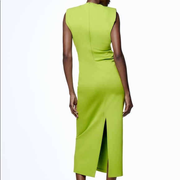 ZARA SHOULDER PAD DRAPED DRESS - S - Picture 4 of 7